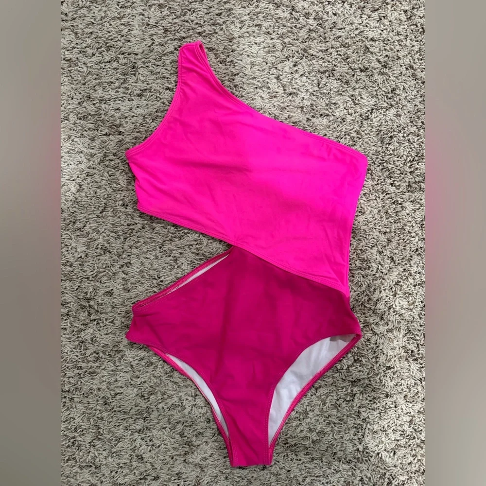 Hot Pink Cutout One Piece Swimsuit - Picture 1 of 2